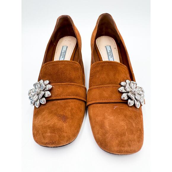 Prada Ornament-Embellished Suede Loafer Pump 37 w/ box and dustbag - Picture 8 of 11